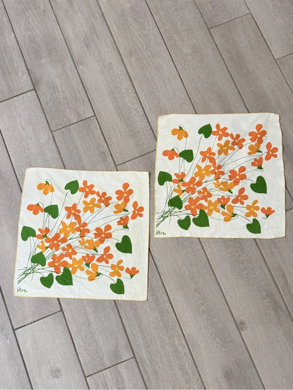 2 Vintage Vera Neumann Orange Floral Cloth Nwpkins 70s